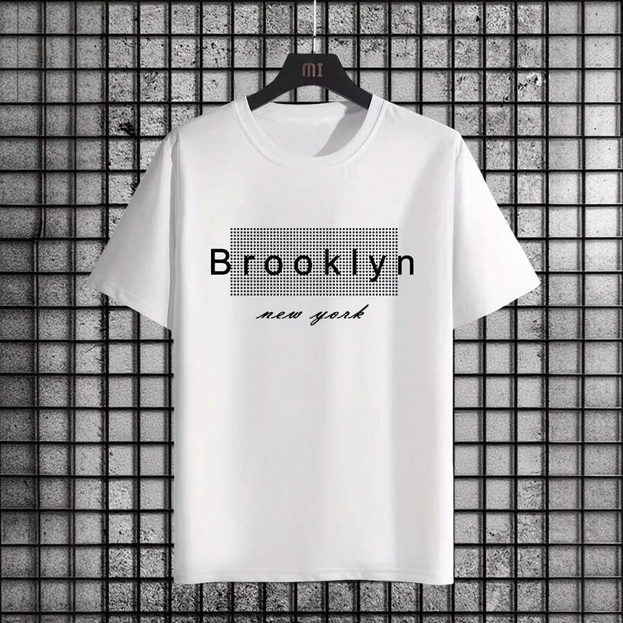 NEW FOR SUMMER 2026, Casual Urban T-Shirt With Round Neck, Short Sleeve Top, Classic Solid Color T-Shirts In Black And White, Men's Clothing - 彩色 - 查看 1