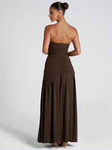 Women's Elegant Fashion Party Dress, Fitted Plain, Open Back, Floating Ribbon, European Style, New - Kopi - View 2