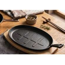 Sartén Plancha De Hierro Fundido Con Mango Premium Con Base De Madera - Ver 1
