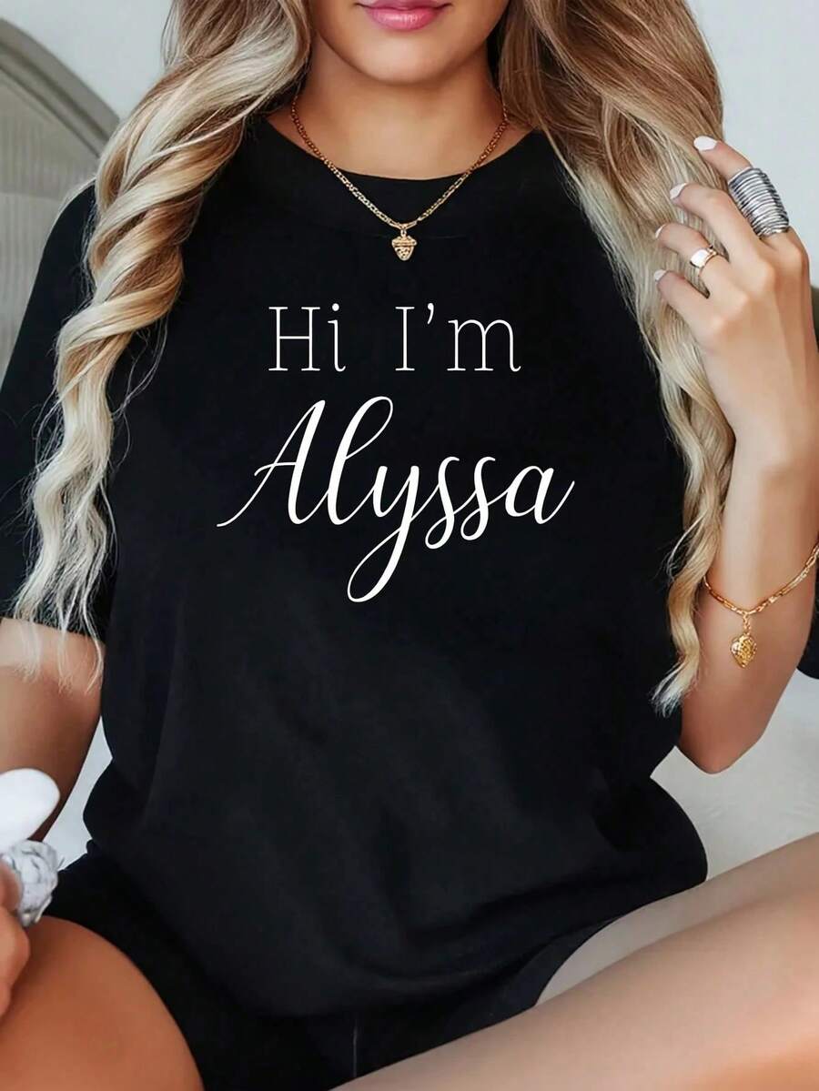 1 Piece Women's Plus Size Creative T-Shirt, 220g Short Sleeve Graphic T-Shirt, Novelty, 100% Polyester, Casual Round Neck T-Shirt - 黑色 - 查看 1