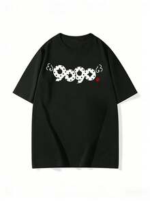 200g 100% Cotton T-Shirt, 2026 Summer Fashion Clothing, Letter Print Short-Sleeve T-Shirt, Couple Style, Innerwear, Outerwear, Office Casual Round Neck Short-Sleeve Top - Black - View 3