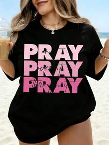 Ruega sobre ello, reza a través de ello, reza por ello. Camiseta cristiana para mujer, con cita motivacional de fe religiosa, camiseta blanca de talla grande, ropa casual de verano para la p - Negro - Ver 1