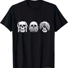 Camiseta con diseño de calavera de inspiración japonesa para hombre y mujer, con estampado HEAR NO EVIL, SEE NO EVIL, SPEAK NO EVIL, de algodón holgado de gran tamaño - Multicolor - Ver 1