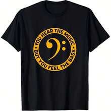 Men's Graphic T-Shirt Made From 100% Cotton With A 'You Hear The Music But You Feel The Bass' Design, Regular Fit, Round Neck And Short Sleeves - 彩色 - 查看 1