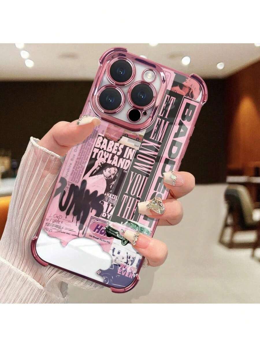 Soft Silicone Phone Case With Creative And Modern Graffiti Design For 16 Promax/16plus/16 Pro/16, 15/14/13/12/11, Shockproof And Drop Resistant, With Camera Protection, Precise Holes, Unique Silicone Block Material. - 粉色 - 查看 1
