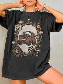 Disney Cars Tow Mater Tee, Washed Cotton Vintage Black Base, Retro American Style, Loose Fit Perfect For Everyday Wear. - Black - View 1