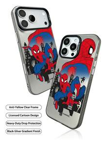Miniso 1pc New Colorful Silver 3-In-1 PC Hard Shell Dark Silver Official Licensed Marvel Spider-Man Phone Case Compatible With Apple 18 Pro Max/17 Pro/17/16 Pro Max/16 Pro/16/15 Pro Max/15 Pro/15/14 Pro Max/14 Pro/14/13 Pro Max/13 Pro/13/X/XR/11/12 Protective Cover Creative Full Coverage Anti-Drop - Black - View 4