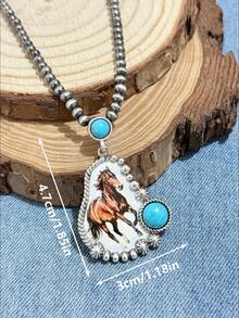 Women's Vintage Western Country Style Multi-Pattern Printed Necklace (4MM Pearl, 16 Inch Length). Suitable For Daily Wear, Dates, And Theme Parties, You'll Get Lots Of Compliments From Friends When Wearing It - Multicolor - View 20