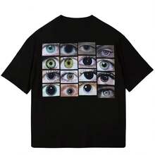 Harajuku Y2K T-Shirt With Eye Print, Loose-Fitting Cotton Casual T-Shirt, Hip Hop Style T-Shirt,  Unisex Gothic T-Shirt - 彩色 - 查看 1