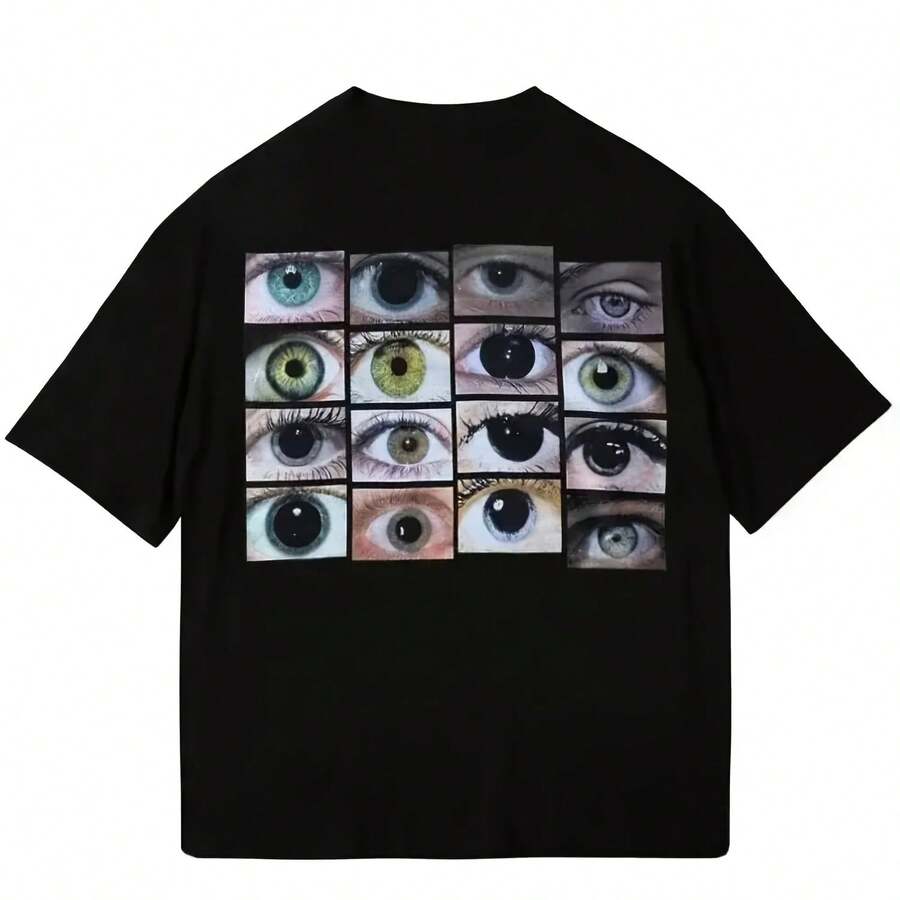 Harajuku Y2K T-Shirt With Eye Print, Loose-Fitting Cotton Casual T-Shirt, Hip Hop Style T-Shirt,  Unisex Gothic T-Shirt - 彩色 - 查看 1