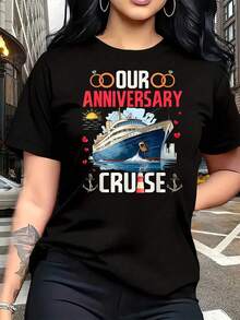 OUR ANNIVERSARY CRUSADER Women's Plus Size T-Shirt, 1 Piece, Funny, Graphic Print, Short Sleeve, Novelty, 100% Cotton, Casual, Crew Neck, 220g - 黑色 - 查看 1