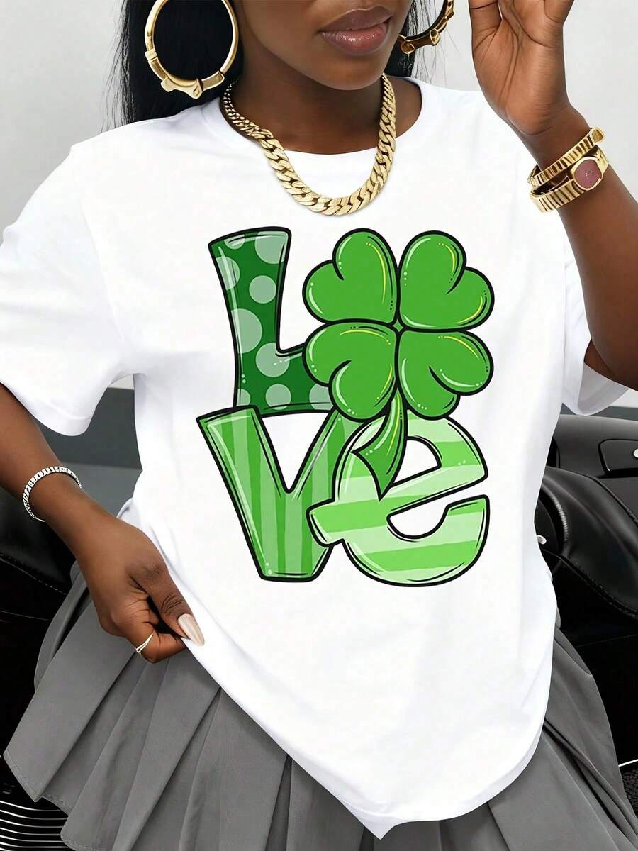 Camiseta Negra Love Shamrock para el Día de San Patricio para Mujer, Regalo para la Celebración del Día de San Patricio, Ropa para las Fiestas Irlandesas, Diseño de Trébol de la Suerte, Top - Blanco - Ver 1