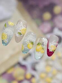 1張果凍半透明檸檬美甲貼紙，清新蕾絲邊美甲貼花，透明美甲藝術 - 彩色 - 查看 7