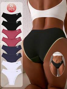 8 piezas/Set de bragas de cintura baja suaves & cómodas para mujer, línea de cintura en forma de V sexy, ropa interior de alta elasticidad, para uso diario - Multicolor - Ver 3