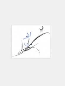 1 Buah Tato Temporer Zen Ink Wash Anggrek & Bulan, Tato Palsu Tahan Air dan Tahan Lama, Seni Tubuh Mistis dan Halus untuk Pinggang & Badan - MultiWarna - View 2