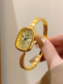 1 pieza Reloj de cuarzo con nudo de bambú cuadrado dorado/plateado, perfecto para uso diario, también un regalo perfecto para cumpleaños y Navidad - Dorado - Ver 6