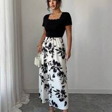 Vestido elegante de fiesta con estampado floral y patchwork, nueva colección primavera/verano 2026 para mujer - Celeste - Ver 6
