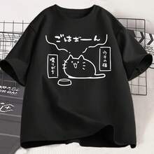 Camisetas con estampado de gato de estilo japonés para mujer, camiseta de manga corta, camiseta holgada informal de moda, ropa para mujer - Multicolor - Ver 1