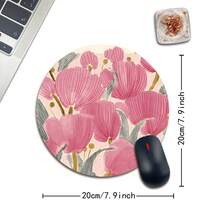 1 Cute Pink Flower Mouse Pad, Office Desk Circular Mouse Pad, Small Mini Travel Mouse Pad With Anti Slip Rubber Base, 7.87 Inch Diameter Suitable For Work Wireless Computer Laptop, Office Desk Accessory Single 47g - View 4