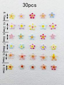 30件/包 彩色五瓣花美甲裝飾品 3D樹脂花朵美甲配件美甲飾品 - 彩色 - 查看 3