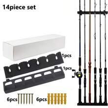 Vertical Wall Mount Fishing Rod Holder - ABS 6-Rod Storage Rack With Mounting Screws & Expansion Bolts, 14-Piece Set/This Fishing Rod Holder Is Made In China - Black - View 1