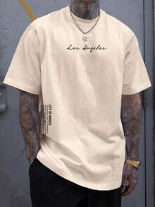 Men's T-Shirt With Letter Print - Apricot - View 1