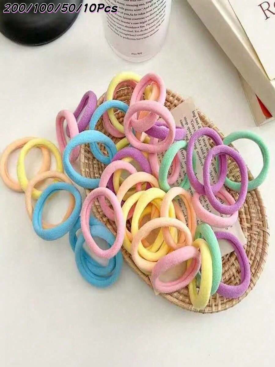 200/100/50/10pcs Colorful Candy Color High Elasticity Hair Ties, Seamless Nylon Rubber Bands, Suitable For Fine And Soft Hair, Hair Accessories