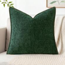 1pc Soft & Comfortable Skin-Friendly Double-Sided Chenille Pillow Cover With Stitched Edges, Moss Green (Without Filler), Suitable For Sofa And Bed, Spring/Summer - Dark Green - View 8