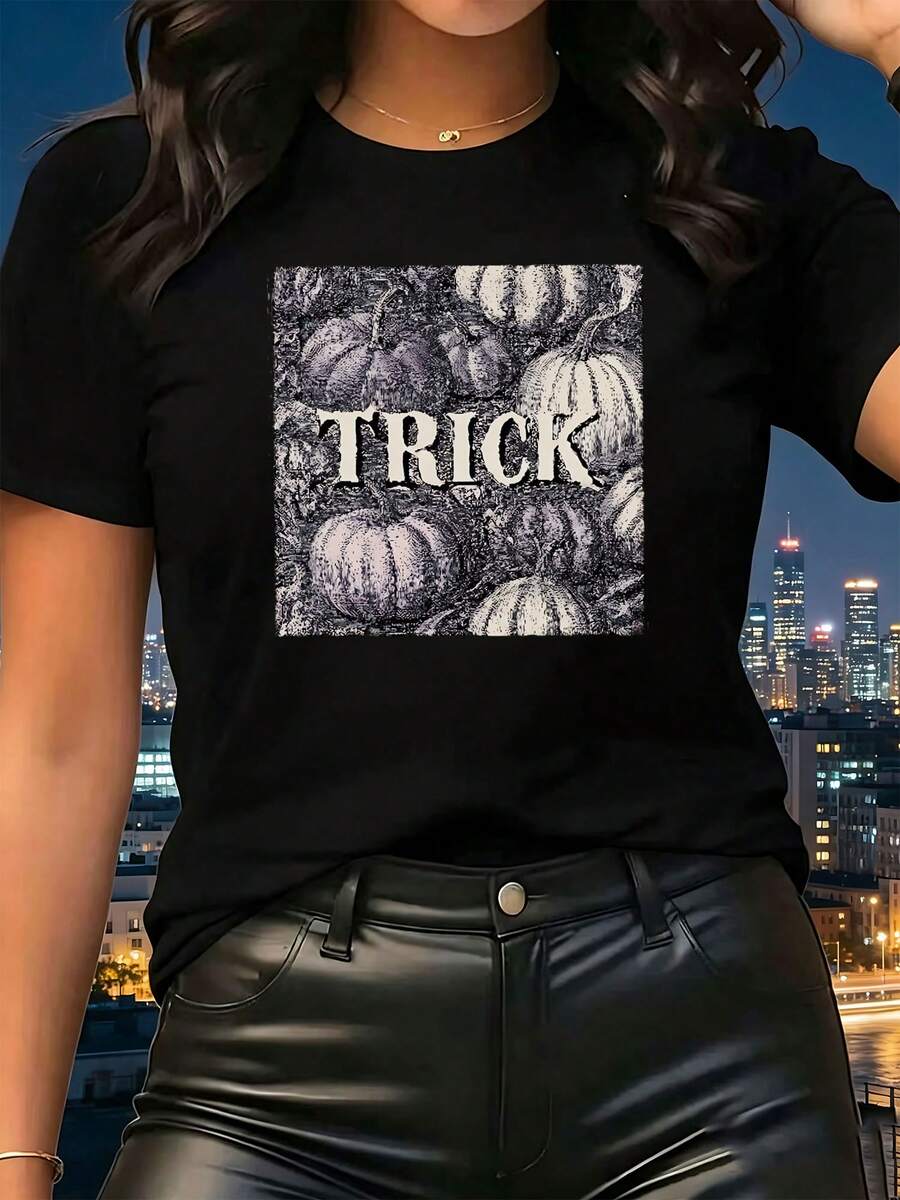 Women's T-Shirt, Trick Pumpkins Or, Comfortable Wear - Black - View 1