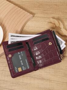 Burgundy Women's Minimalist Wallet, Zip Card Holder With Slots & Coin Pocket, Foldable Purse For Daily, Travel, Shopping, Perfect Gift - Burgundy - View 7