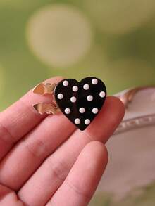 1PC/2PCS Elegant Polka Dot Heart Button Covers, Shirts Button Cover Clip On Button Covers Fashion Crystal Cufflinks Cover - Black - View 7