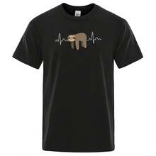 Camisetas con estampado de perezoso descansando en la barriga para hombre, camisetas suaves con cuello redondo, camisetas cómodas de S-XXXL, camiseta informal de gran tamaño para hombre - Multicolor - Ver 1