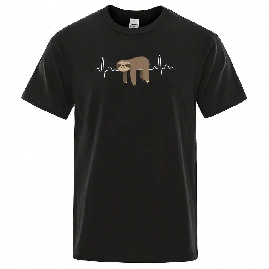 Camisetas con estampado de perezoso descansando en la barriga para hombre, camisetas suaves con cuello redondo, camisetas cómodas de S-XXXL, camiseta informal de gran tamaño para hombre - Multicolor - Ver 1