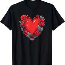 Men's T-Shirt - With Love Flower Print, Couple's T-Shirt, Everyday T-Shirt, Casual Wear, Romantic Clothing - 彩色 - 查看 1