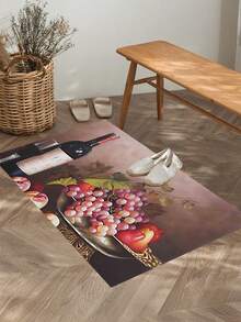 1pc Romantic Wine & Fruit Pattern Rubber Kitchen Mat, Washable, Soft & Non-Slip, Suitable For Bathroom Sink, Laundry Room And Other Areas - Multicolor - View 4