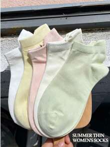 5/8 Double Pack Color Block Women's Low-Cut Socks, Women's Boat Socks, Summer Socks, Men's Boat Socks, Women's Boat Socks, Student Socks, Women's Short Socks, Girls' Socks, Sweat-Absorbent And Breathable. Seamless Toe, Anti-Pilling, Suitable For Outdoor Leisure, Sports Cycling, Can Be Worn In Spring, Summer And Autumn. - Multicolor - View 1