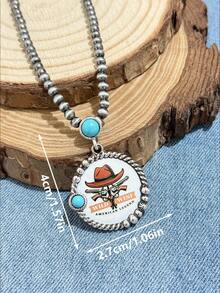 Women's Vintage Western Country Style Multi-Pattern Printed Necklace (4MM Pearl, 16 Inch Length). Suitable For Daily Wear, Dates, And Theme Parties, You'll Get Lots Of Compliments From Friends When Wearing It - Multicolor - View 5