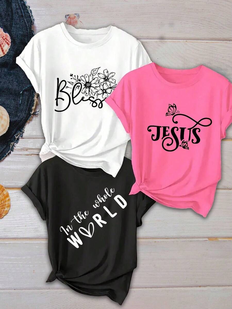 3 estilos de ropa casual de alta calidad, con 3 diseños de estampado para elegir. Moda y elegancia, versátil, 100% algodón puro. Cómoda y transpirable. Un artículo esencial para el verano. - Negro - Ver 1