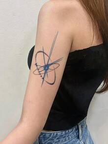 1pc Klein Blue Abstract Starburst Line Pattern Tattoo Sticker, Temporary Tattoo Sticker, Simulated Tattoo Design, Suitable For Travel, Music Festival, Games, Graduation Gifts, Lasts For 3-5 Days - Multicolor - View 5