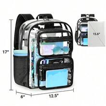 Transparent Shoulder Bag Unisex Fashion Simple Large Capacity Portable Backpacks Multifunctional Waterproof Male Female Knapsack - Black - View 3
