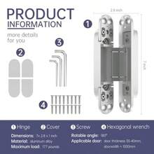 Paquete de 4 bisagras ocultas de 7 pulgadas para puertas bisagras invisibles aleación de zinc oculta columpio de 180 grados bisagra de puerta silenciosa ajustable de 3 vías 7 x 2.8 x 1 pulgadas - como en la imagen - Ver 3