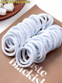 200/100/50/20pcs Seamless White Elastic Hair Ties, No-Damage Thick Soft Ponytail Hair Bands, No-Mark Strong Hold Hair Accessories, Suitable For Thick Curly Hair, Women, Girls, Sports, Yoga, Daily, Work, Party, St. Patrick's Day, Easter, Mother's Day, Birthday Gift - White - View 2