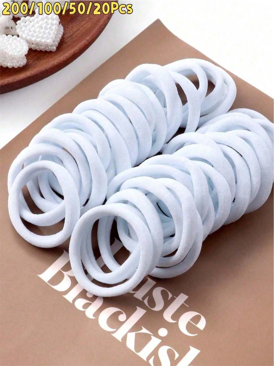 200/100/50/20pcs Seamless White Elastic Hair Ties, No-Damage Thick Soft Ponytail Hair Bands, No-Mark Strong Hold Hair Accessories, Suitable For Thick Curly Hair, Women, Girls, Sports, Yoga, Daily, Work, Party, St. Patrick's Day, Easter, Mother's Day, Birthday Gift