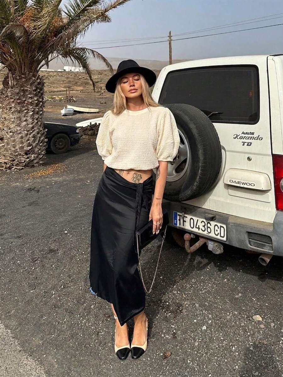 Summer Solid Color Round Neck Short Sleeve Loose Casual Women's T-Shirt, Women's Commute Outfit