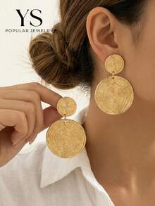 1 Pair Fashion Lollipop Pattern Round Pendant Gold Earrings Elegant Minimalist Style Zinc Alloy Gold Plated Jewelry Fashion Women Gift - Gold - View 7