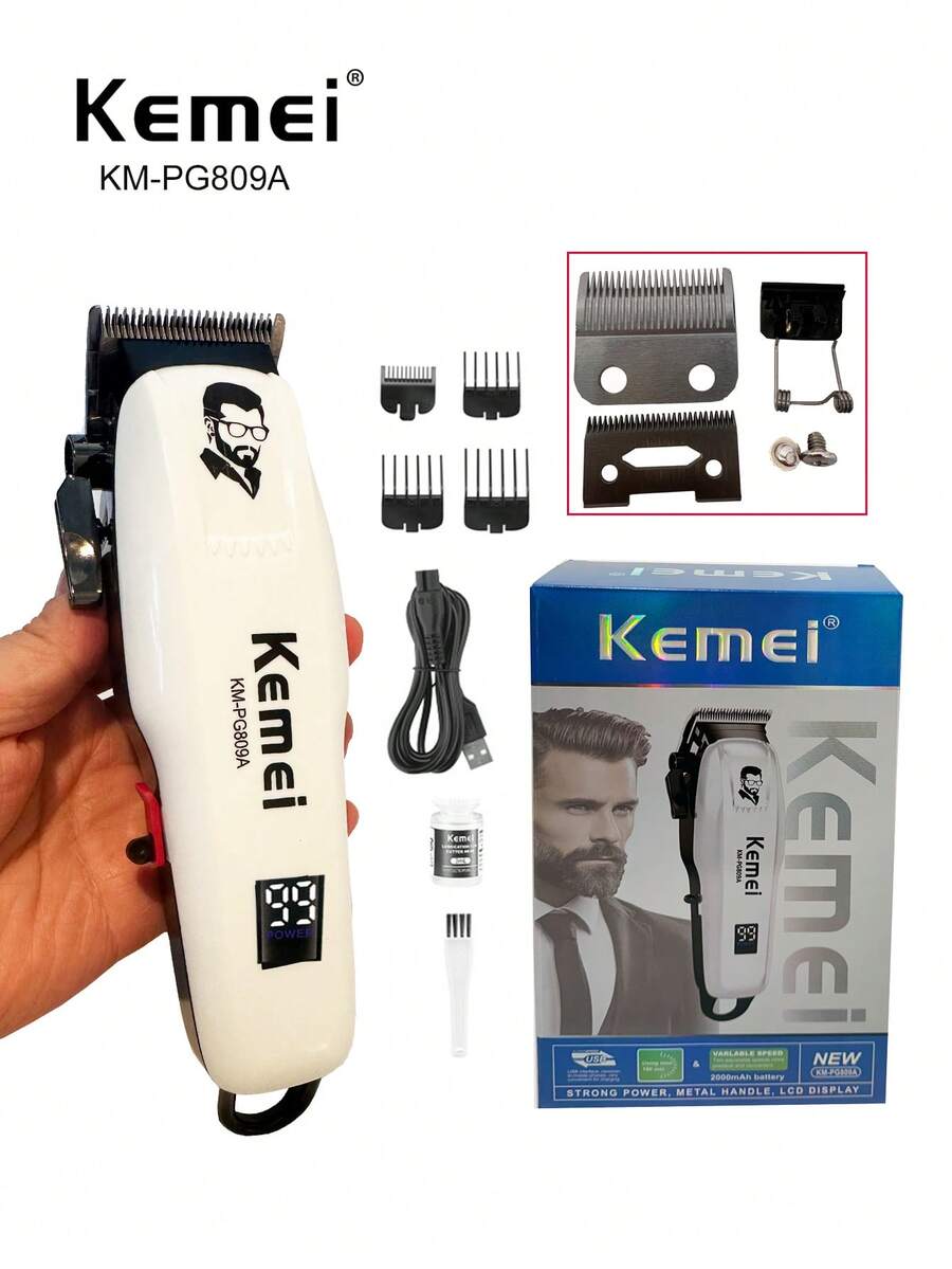 Kemei KM-PG809A Adjustable Hair Clipper Strong Power Haircut For Men, Professional Cordless Hair Cutting Machine With LED Display, Home Use Haircut For Men, Family Use Haircutting Machine