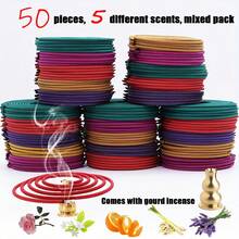 50 Tablets Of Mixed Spiral Aromatherapy, Lemongrass, Lavender, Etc. Aromatherapy Coil, Fragrance Time 3-4 Hours. Suitable For Air Purification, Yoga, Meditation, Fitness, Home Purification, And Relaxation, It Is The Best Choice For Gifts - 50 Trays (25 Pairs) + Gourd Incense Burner - View 2
