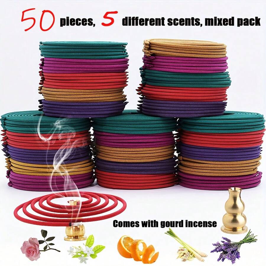 50 Tablets Of Mixed Spiral Aromatherapy, Lemongrass, Lavender, Etc. Aromatherapy Coil, Fragrance Time 3-4 Hours. Suitable For Air Purification, Yoga, Meditation, Fitness, Home Purification, And Relaxation, It Is The Best Choice For Gifts