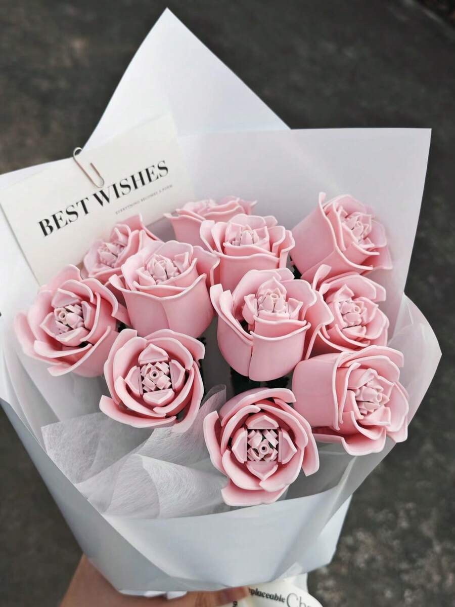 Forever Rose Bouquet Building Blocks Puzzle Stavebnice, DIY Multi-Color Rose Building Bricks, Realistic Rose Set, Valentine's Day Surprise, DIY Home Decor, Office And Living Room Decoration