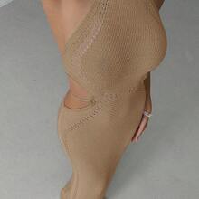 yonghongmaoyi1  Nuevo vestido de playa de ganchillo para vacaciones de verano, vestido romántico con espalda hueca y cordones, diseño de cola de pez - Caqui - Ver 8